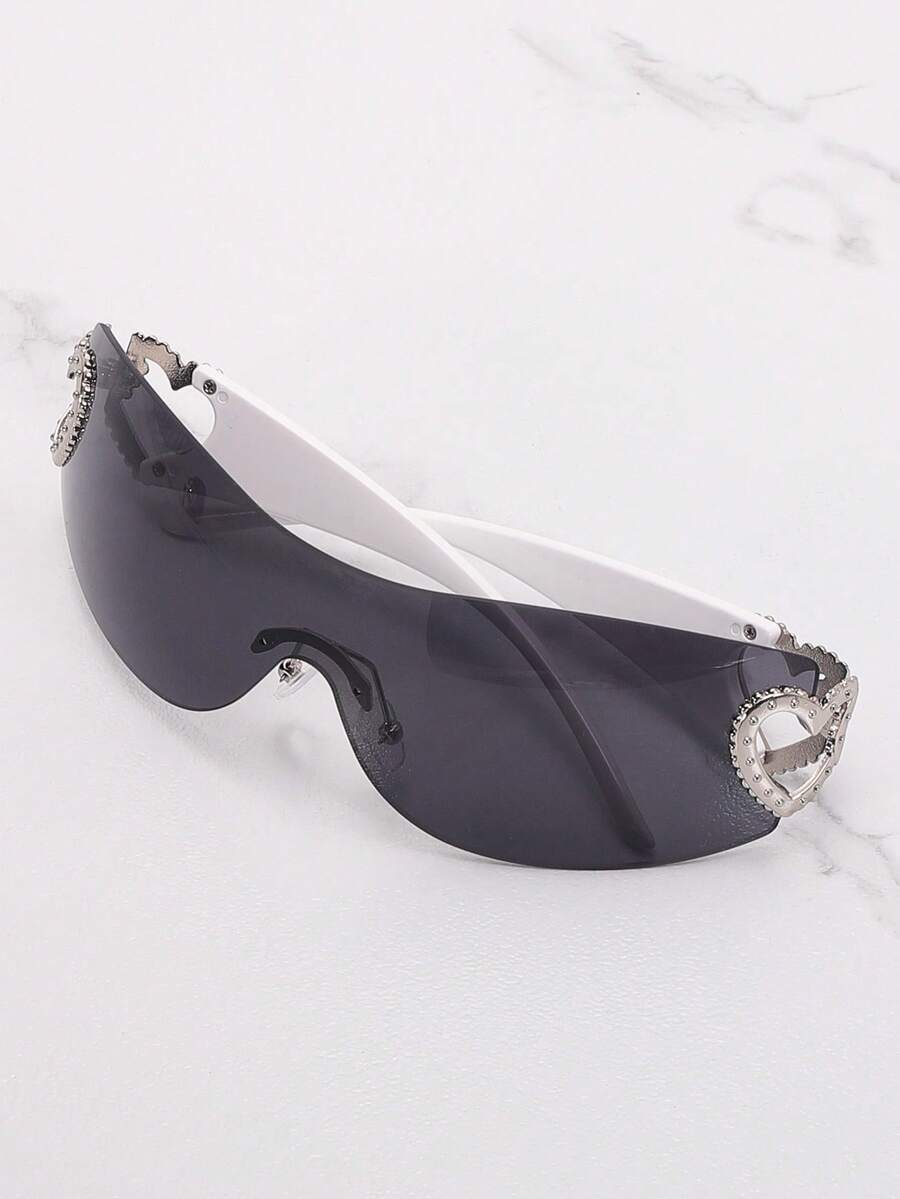 Frameless Metal Heart Decor Y2K Glasses, Women's Oversized Wrap, For Beach Party, Festival, Vacation, Preppy Back To School Style