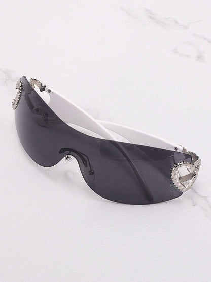 Frameless Metal Heart Decor Y2K Glasses, Women's Oversized Wrap, For Beach Party, Festival, Vacation, Preppy Back To School Style