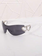 Frameless Metal Heart Decor Y2K Glasses, Women's Oversized Wrap, For Beach Party, Festival, Vacation, Preppy Back To School Style