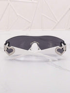 Frameless Metal Heart Decor Y2K Glasses, Women's Oversized Wrap, For Beach Party, Festival, Vacation, Preppy Back To School Style