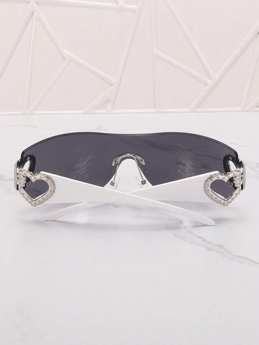 Frameless Metal Heart Decor Y2K Glasses, Women's Oversized Wrap, For Beach Party, Festival, Vacation, Preppy Back To School Style