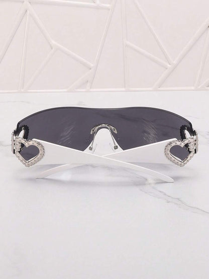 Frameless Metal Heart Decor Y2K Glasses, Women's Oversized Wrap, For Beach Party, Festival, Vacation, Preppy Back To School Style