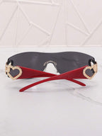 Frameless Metal Heart Decor Y2K Glasses, Women's Oversized Wrap, For Beach Party, Festival, Vacation, Preppy Back To School Style