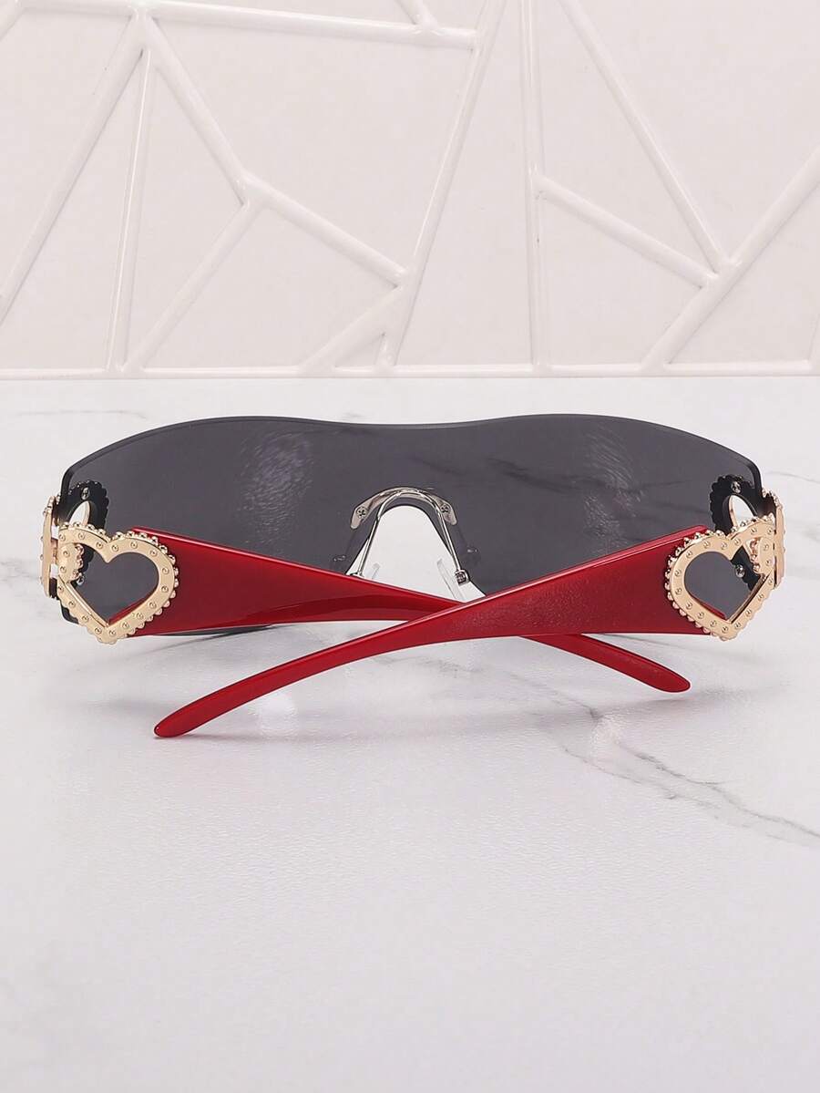 Frameless Metal Heart Decor Y2K Glasses, Women's Oversized Wrap, For Beach Party, Festival, Vacation, Preppy Back To School Style