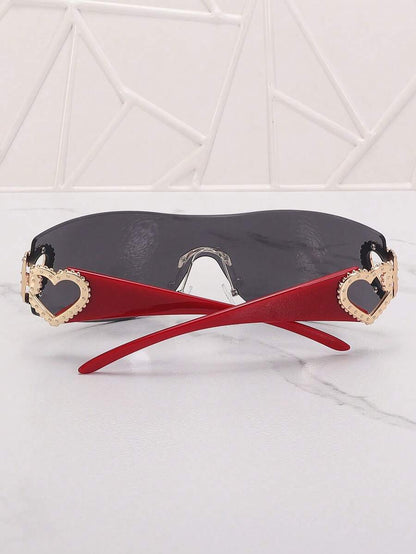 Frameless Metal Heart Decor Y2K Glasses, Women's Oversized Wrap, For Beach Party, Festival, Vacation, Preppy Back To School Style