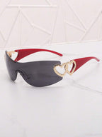 Frameless Metal Heart Decor Y2K Glasses, Women's Oversized Wrap, For Beach Party, Festival, Vacation, Preppy Back To School Style