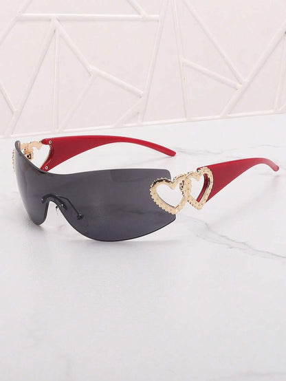 Frameless Metal Heart Decor Y2K Glasses, Women's Oversized Wrap, For Beach Party, Festival, Vacation, Preppy Back To School Style
