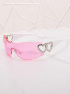 Frameless Metal Heart Decor Y2K Glasses, Women's Oversized Wrap, For Beach Party, Festival, Vacation, Preppy Back To School Style