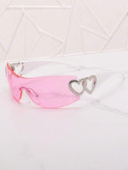 Frameless Metal Heart Decor Y2K Glasses, Women's Oversized Wrap, For Beach Party, Festival, Vacation, Preppy Back To School Style