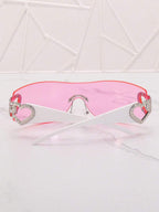 Frameless Metal Heart Decor Y2K Glasses, Women's Oversized Wrap, For Beach Party, Festival, Vacation, Preppy Back To School Style