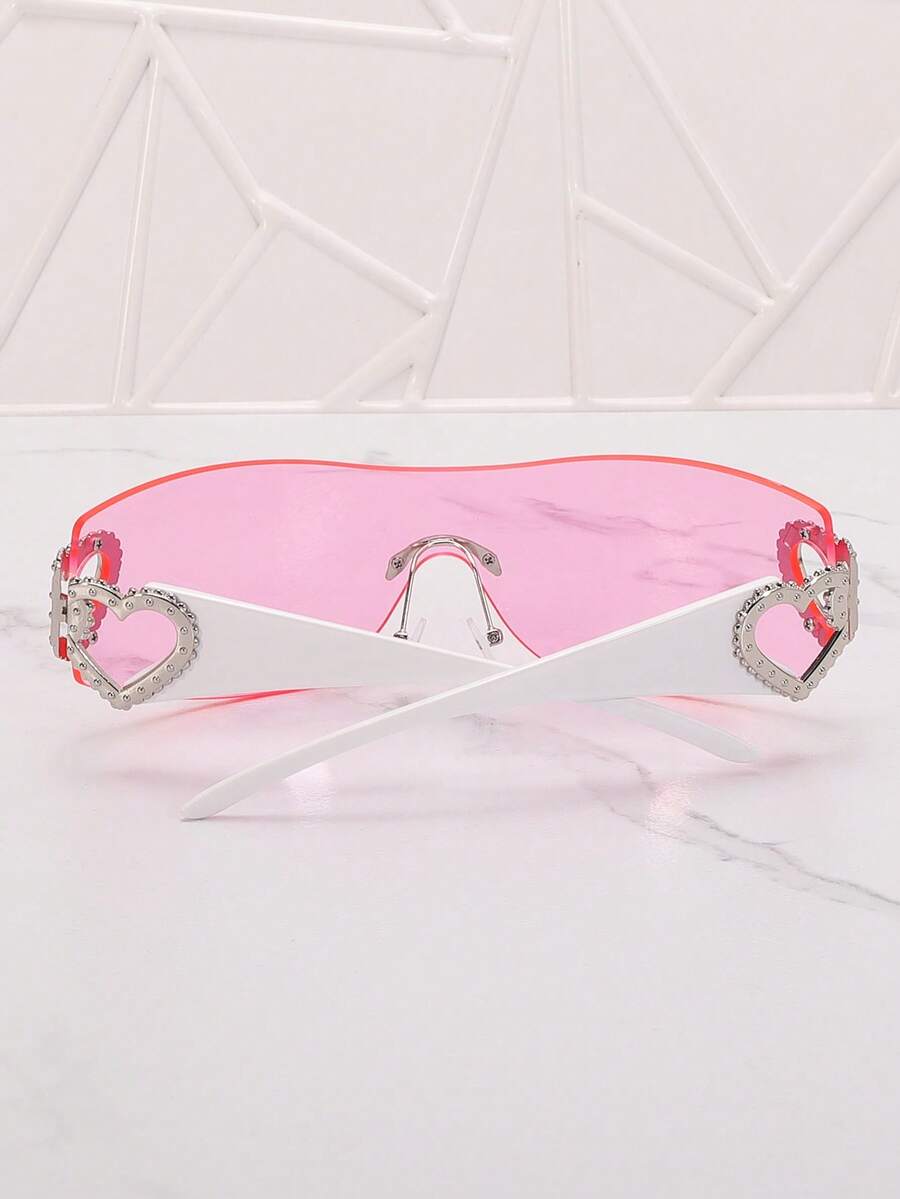 Frameless Metal Heart Decor Y2K Glasses, Women's Oversized Wrap, For Beach Party, Festival, Vacation, Preppy Back To School Style