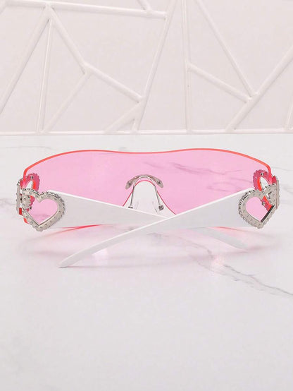 Frameless Metal Heart Decor Y2K Glasses, Women's Oversized Wrap, For Beach Party, Festival, Vacation, Preppy Back To School Style