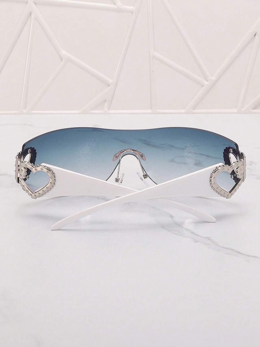Frameless Metal Heart Decor Y2K Glasses, Women's Oversized Wrap, For Beach Party, Festival, Vacation, Preppy Back To School Style