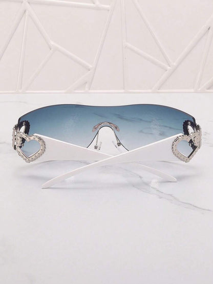 Frameless Metal Heart Decor Y2K Glasses, Women's Oversized Wrap, For Beach Party, Festival, Vacation, Preppy Back To School Style