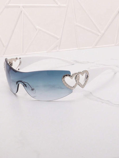 Frameless Metal Heart Decor Y2K Glasses, Women's Oversized Wrap, For Beach Party, Festival, Vacation, Preppy Back To School Style