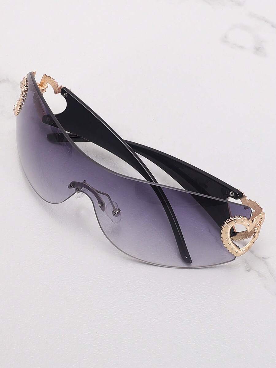 Frameless Metal Heart Decor Y2K Glasses, Women's Oversized Wrap, For Beach Party, Festival, Vacation, Preppy Back To School Style