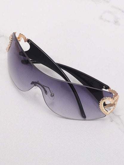 Frameless Metal Heart Decor Y2K Glasses, Women's Oversized Wrap, For Beach Party, Festival, Vacation, Preppy Back To School Style