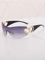 Frameless Metal Heart Decor Y2K Glasses, Women's Oversized Wrap, For Beach Party, Festival, Vacation, Preppy Back To School Style