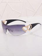 Frameless Metal Heart Decor Y2K Glasses, Women's Oversized Wrap, For Beach Party, Festival, Vacation, Preppy Back To School Style