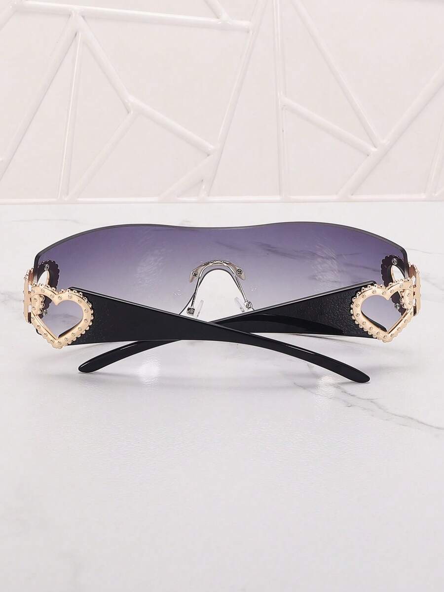 Frameless Metal Heart Decor Y2K Glasses, Women's Oversized Wrap, For Beach Party, Festival, Vacation, Preppy Back To School Style