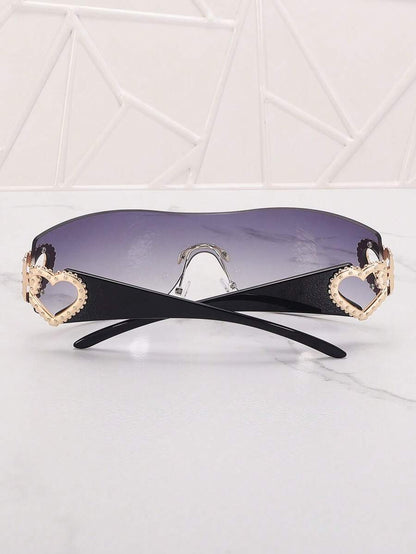 Frameless Metal Heart Decor Y2K Glasses, Women's Oversized Wrap, For Beach Party, Festival, Vacation, Preppy Back To School Style