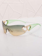Frameless Metal Heart Decor Y2K Glasses, Women's Oversized Wrap, For Beach Party, Festival, Vacation, Preppy Back To School Style
