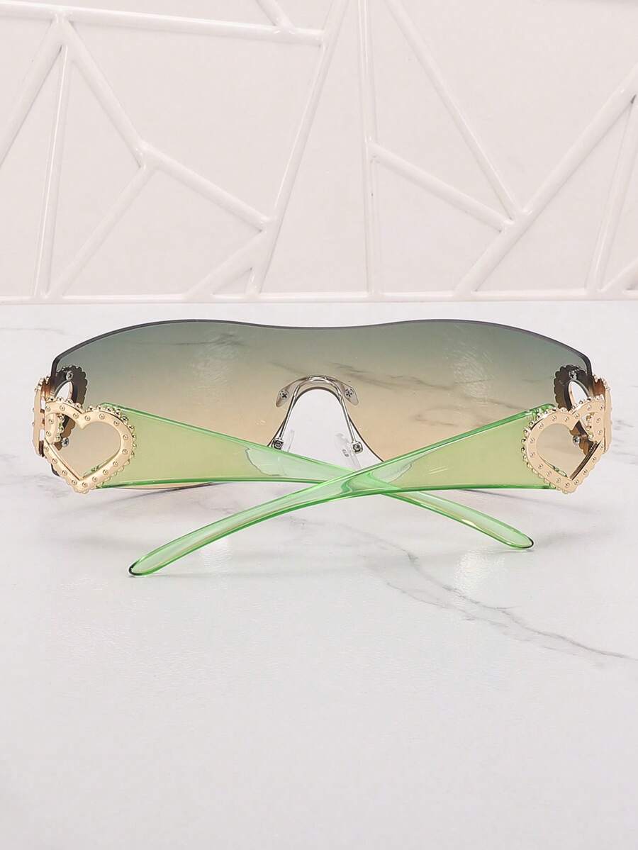 Frameless Metal Heart Decor Y2K Glasses, Women's Oversized Wrap, For Beach Party, Festival, Vacation, Preppy Back To School Style