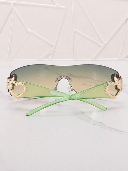 Frameless Metal Heart Decor Y2K Glasses, Women's Oversized Wrap, For Beach Party, Festival, Vacation, Preppy Back To School Style