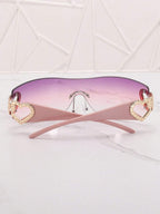 Frameless Metal Heart Decor Y2K Glasses, Women's Oversized Wrap, For Beach Party, Festival, Vacation, Preppy Back To School Style
