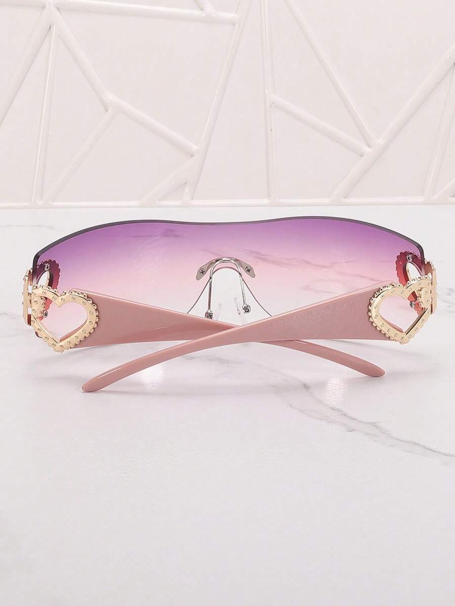 Frameless Metal Heart Decor Y2K Glasses, Women's Oversized Wrap, For Beach Party, Festival, Vacation, Preppy Back To School Style