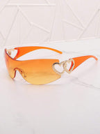 Frameless Metal Heart Decor Y2K Glasses, Women's Oversized Wrap, For Beach Party, Festival, Vacation, Preppy Back To School Style