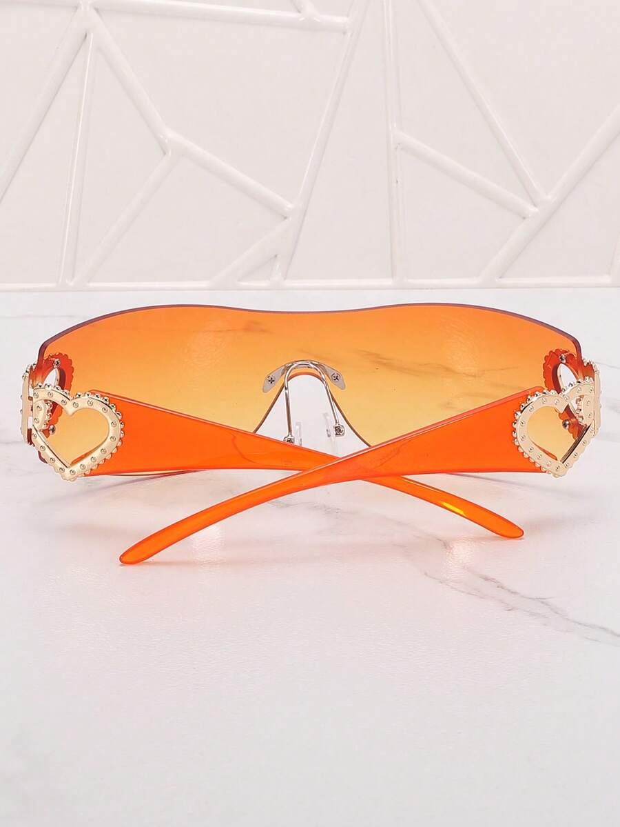 Frameless Metal Heart Decor Y2K Glasses, Women's Oversized Wrap, For Beach Party, Festival, Vacation, Preppy Back To School Style