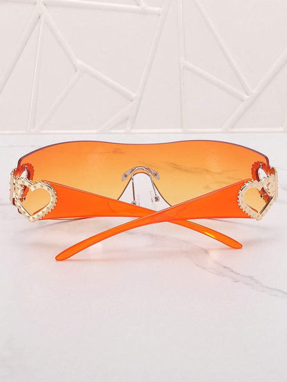 Frameless Metal Heart Decor Y2K Glasses, Women's Oversized Wrap, For Beach Party, Festival, Vacation, Preppy Back To School Style