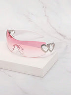 Frameless Metal Heart Decor Y2K Glasses, Women's Oversized Wrap, For Beach Party, Festival, Vacation, Preppy Back To School Style