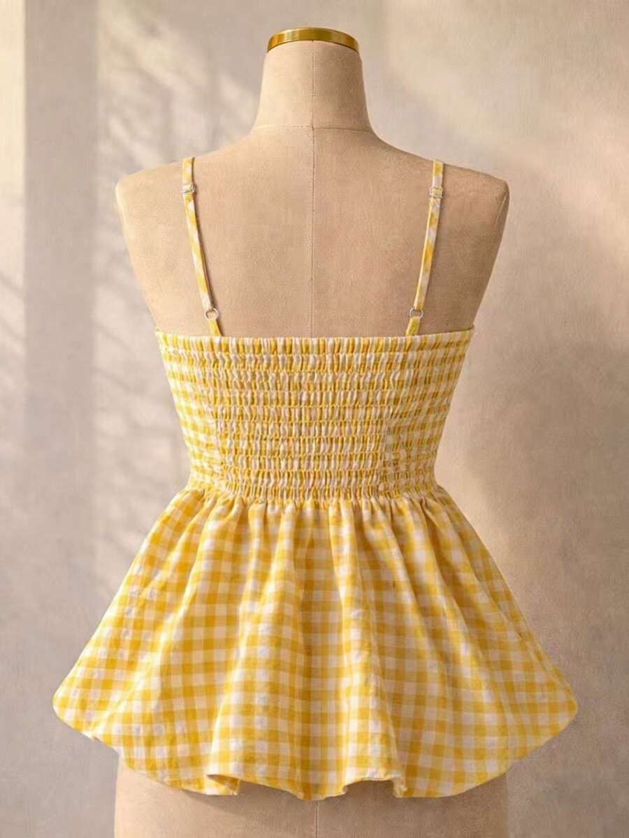 Women's Summer Camisole, Women's Plaid Camisole Top For Vacation, Graduation, Wedding, Back To School, Vintage Style, Party, Lunch, Cute Casual Summer, Sweet Romantic Country Style, Textured, Loose Comfortable Hem Camisole Pink