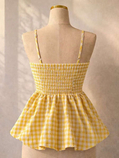 Women's Summer Camisole, Women's Plaid Camisole Top For Vacation, Graduation, Wedding, Back To School, Vintage Style, Party, Lunch, Cute Casual Summer, Sweet Romantic Country Style, Textured, Loose Comfortable Hem Camisole Pink