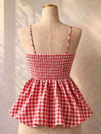 Women's Summer Camisole, Women's Plaid Camisole Top For Vacation, Graduation, Wedding, Back To School, Vintage Style, Party, Lunch, Cute Casual Summer, Sweet Romantic Country Style, Textured, Loose Comfortable Hem Camisole Pink