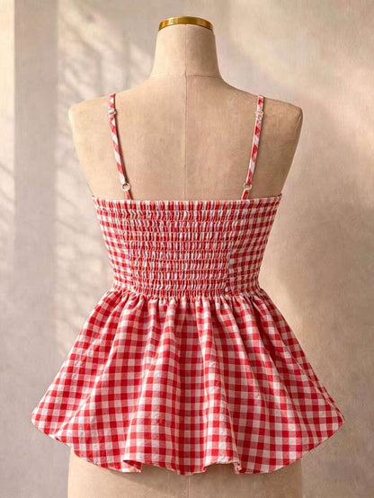 Women's Summer Camisole, Women's Plaid Camisole Top For Vacation, Graduation, Wedding, Back To School, Vintage Style, Party, Lunch, Cute Casual Summer, Sweet Romantic Country Style, Textured, Loose Comfortable Hem Camisole Pink