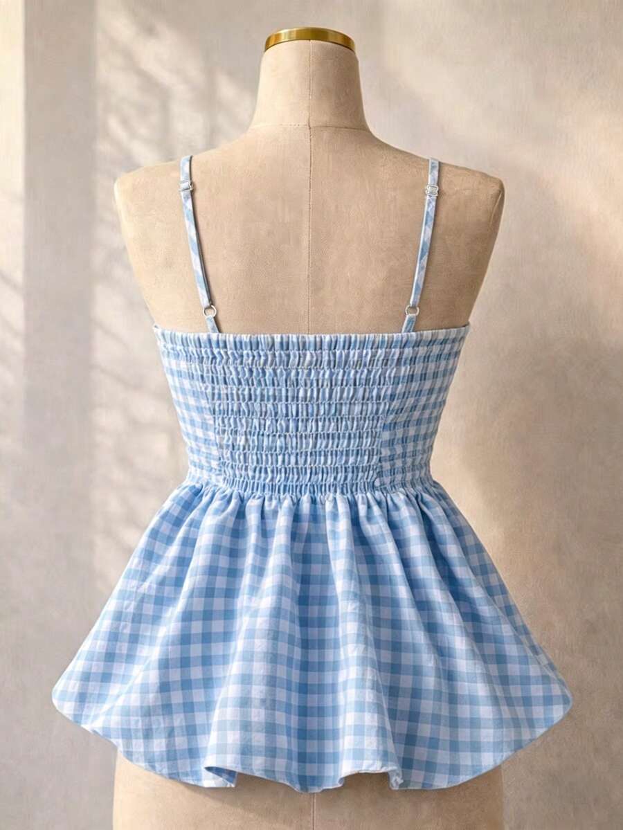 Women's Summer Camisole, Women's Plaid Camisole Top For Vacation, Graduation, Wedding, Back To School, Vintage Style, Party, Lunch, Cute Casual Summer, Sweet Romantic Country Style, Textured, Loose Comfortable Hem Camisole Pink